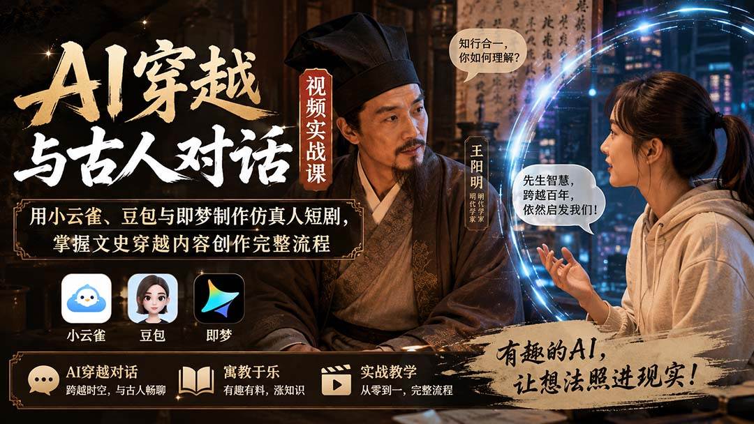(20171期)AI穿越与古人对话视频实战课:用小云雀、豆包与即梦制作仿真人短剧,掌握文史穿越内容创作完整流程-泰戈创艺资源库