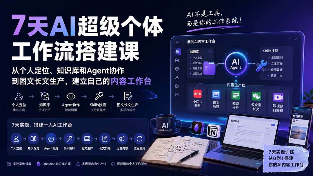 (20190期)7天AI超级个体工作流搭建课:从个人定位、知识库和Agent协作到图文长文生产,建立自己的内容工作台-泰戈创艺资源库