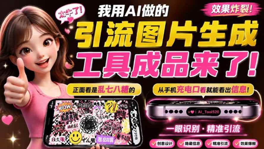 （20182期）自媒体引流工具来了，把你的微信藏到图片中，正面看是乱七八糟的乱码，手机平躺从充电口看就能看出实际内容-泰戈创艺资源库