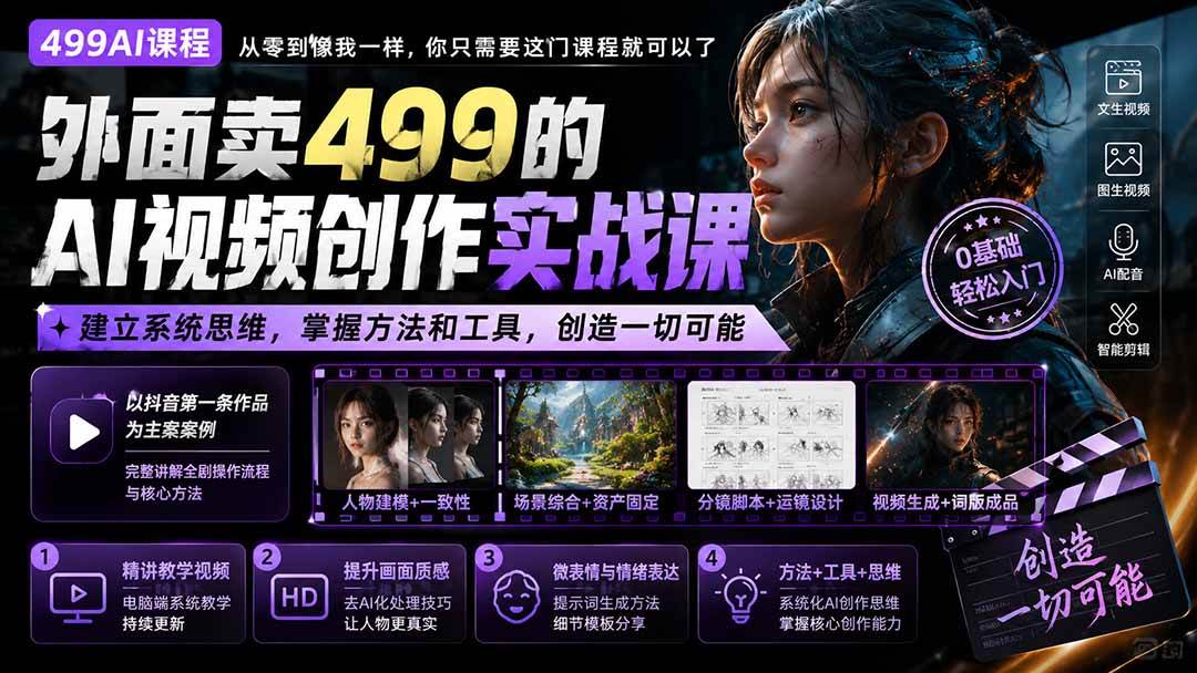 （20307期）外面卖499的AI视频创作实战课：建立系统思维，掌握方法和工具，创造一切可能。-泰戈创艺资源库