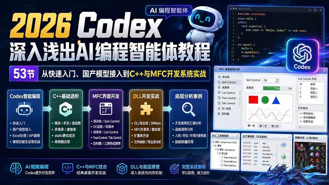 (20221期)2026 Codex深入浅出AI编程智能体教程:53节从快速入门、国产模型接入到C++与MFC开发系统实战-泰戈创艺资源库