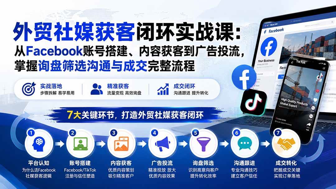（20318期）外贸社媒获客闭环实战课：从Facebook账号搭建、内容获客到广告投流，掌握询盘筛选沟通与成交完整流程-泰戈创艺资源库