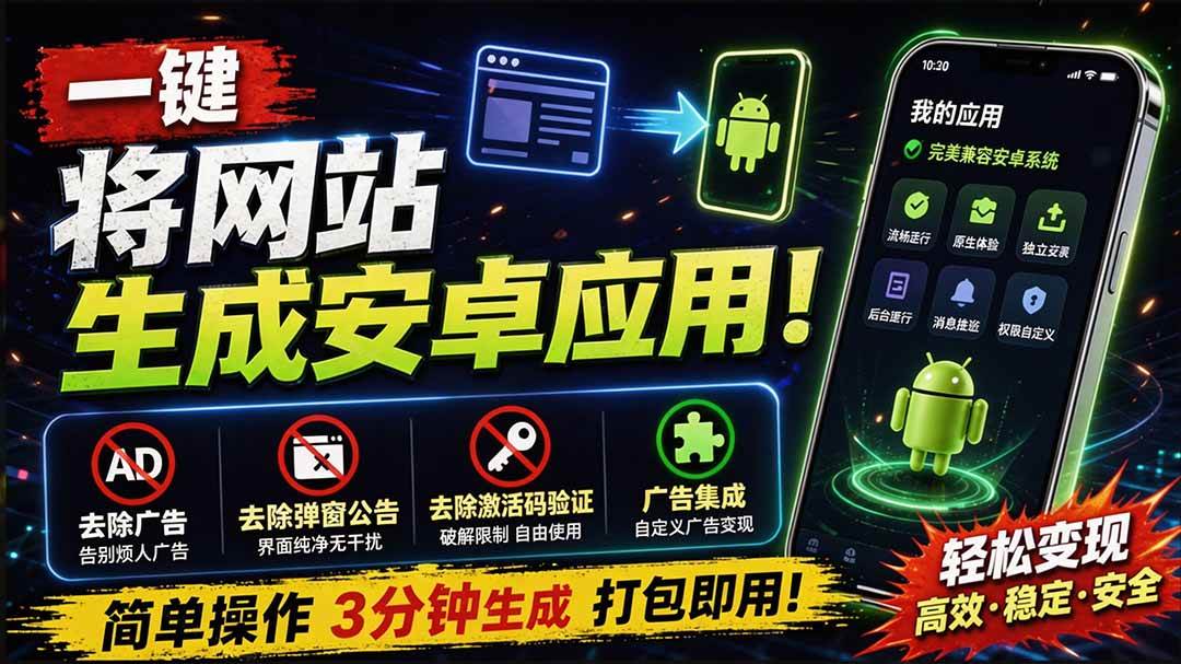 （20305期）目前最好用，一键将网站生成安卓应用！支持去除广告、弹窗公告、激活码验证、广告集成等 web-to-app-泰戈创艺资源库