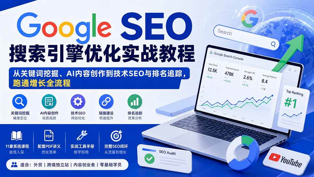 （20241期）Google SEO搜索引擎优化实战教程：从关键词挖掘、AI内容创作到技术SEO与排名追踪，跑通增长全流程-泰戈创艺资源库