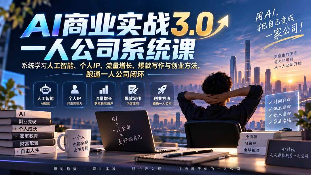 (20249期)AI商业实战3.0一人公司系统课:系统学习人工智能、个人IP、流量增长、爆款写作与创业方法,跑通一人公司闭环-泰戈创艺资源库