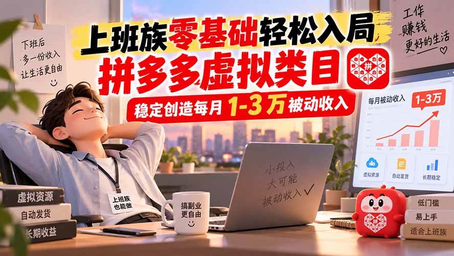 (20250期)上班族零基础轻松入局,拼多多虚拟类目,稳定创造每月 1-3 万被动收入-泰戈创艺资源库