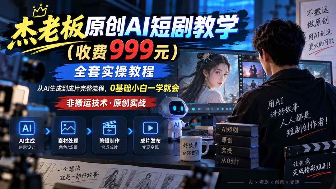 (20254期)杰老板原创AI短剧教学(收费999元),全套实操教程,0基础小白一学就会,非搬运技术-泰戈创艺资源库
