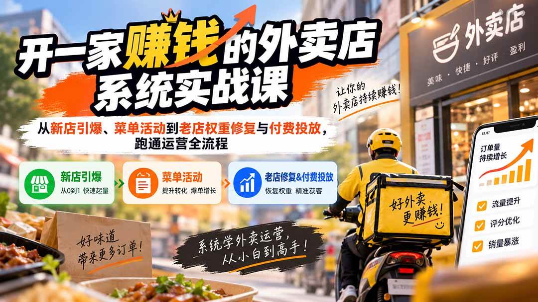 (20258期)开一家赚钱的外卖店系统实战课:从新店引爆、菜单活动到老店权重修复与付费投放,跑通运营全流程-泰戈创艺资源库