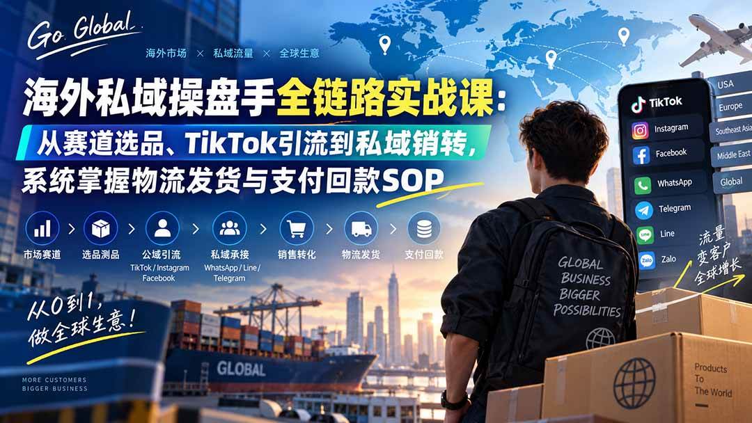 （20255期）海外私域操盘手全链路实战课：从赛道选品、TikTok引流到私域销转，系统掌握物流发货与支付回款SOP-泰戈创艺资源库