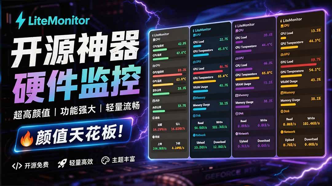 (20245期)Github超过3.3K Stars!电脑桌面硬件监控工具,界面好看又好用,实时CPU/GPU/网速实时显示 LiteMonitor-泰戈创艺资源库