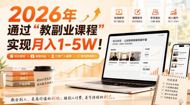 (20252期)2026年通过“教副业课程”实现月入1-5W!毫无保留的全部教给你-泰戈创艺资源库
