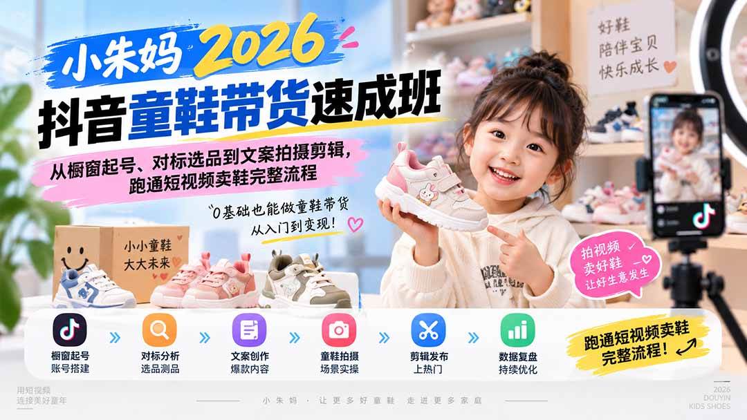 （20267期）小朱妈2026抖音童鞋带货速成班：从橱窗起号、对标选品到文案拍摄剪辑，跑通短视频卖鞋完整流程-泰戈创艺资源库