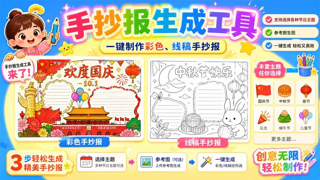 （20265期）手抄报批量生成工具来了，完全免费，告别豆包生图，这个高清无水印-泰戈创艺资源库