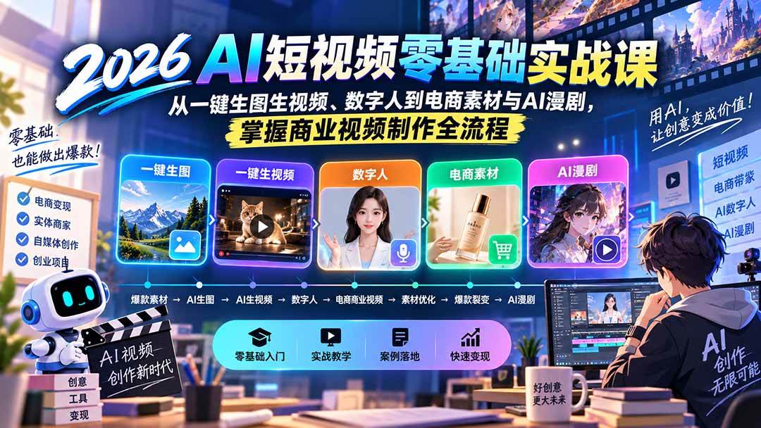 (20263期)2026AI短视频零基础实战课:从一键生图生视频、数字人到电商素材与AI漫剧,掌握商业视频制作全流程-泰戈创艺资源库
