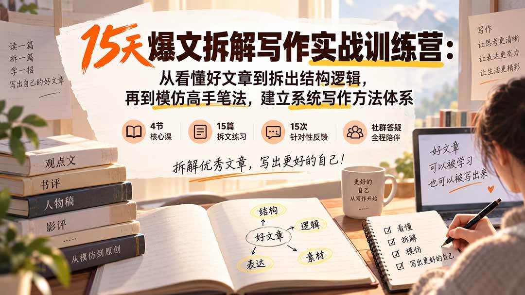 （20271期）15天爆文拆解写作实战训练营：从看懂好文章到拆出结构逻辑，再到模仿高手笔法，建立系统写作方法体系-泰戈创艺资源库