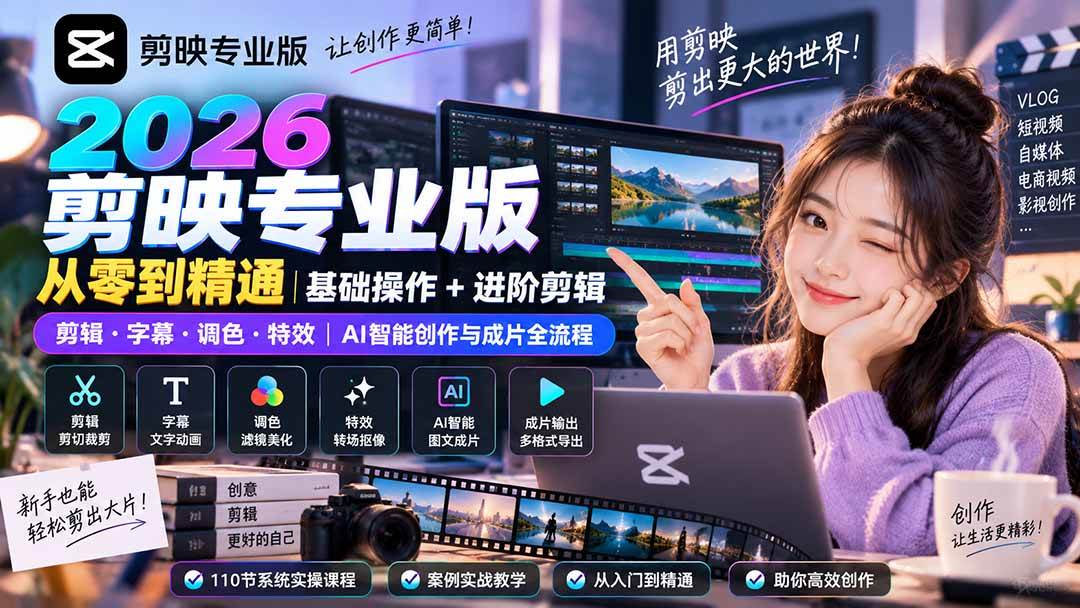 （20276期）2026剪映专业版从零到精通｜基础操作+进阶剪辑｜剪辑·字幕·调色·特效｜AI智能创作与成片全流程-泰戈创艺资源库
