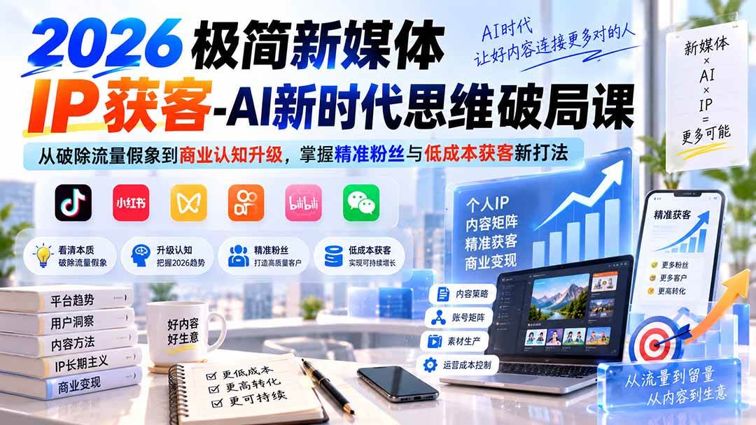 （20272期）2026极简新媒体IP获客-AI新时代思维破局课：从破除流量假象到商业认知升级，掌握精准粉丝与低成本获客新打法-泰戈创艺资源库