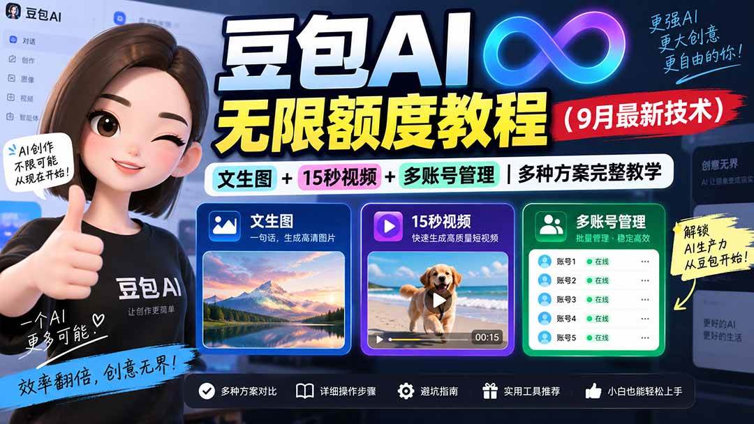 （20288期）豆包AI无限额度教程（9月最新技术）｜文生图+15秒视频+多账号管理｜多种方案完整教学-泰戈创艺资源库