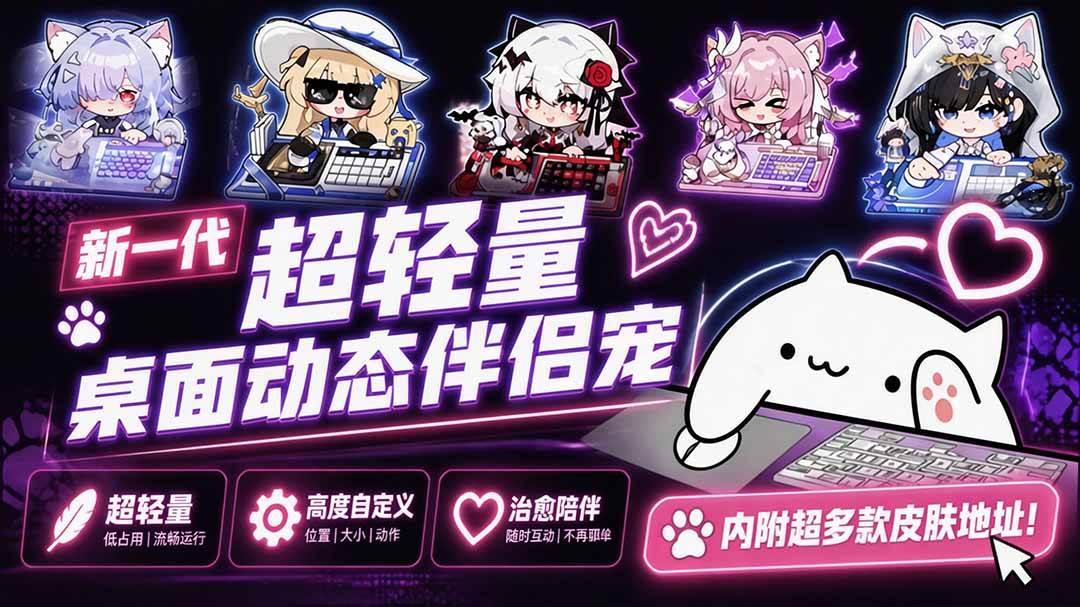 （20293期）开源免费用！新一代超轻量桌面动态伴侣宠，体验更美观，更丝滑，内附超多款皮肤地址，BongoCat-泰戈创艺资源库