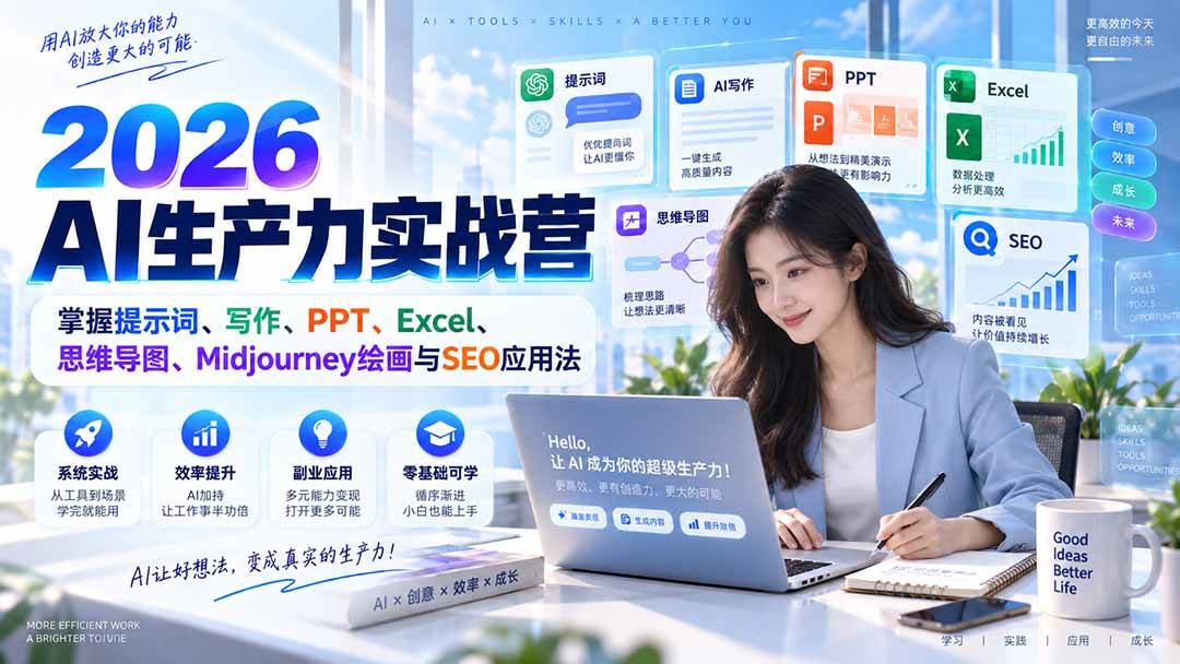 (20307期)2026AI生产力实战营:掌握提示词、写作、PPT、Excel、思维导图、Midjourney绘画与SEO应用法-泰戈创艺资源库