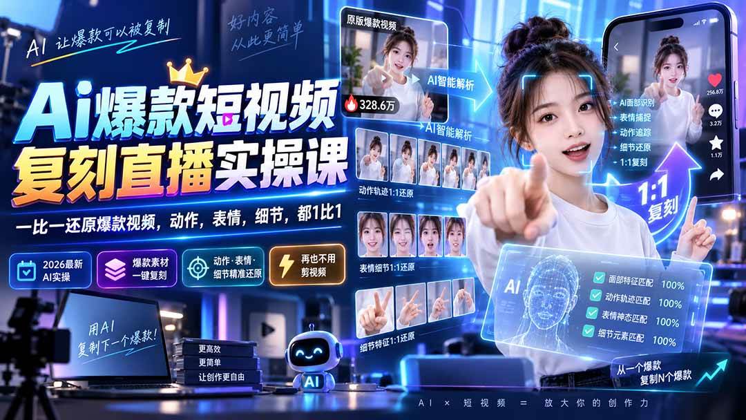 (20304期)最新Ai爆款短视频复刻直播实操课,一比一还原爆款视频,动作,表情,细节,都1比1-泰戈创艺资源库