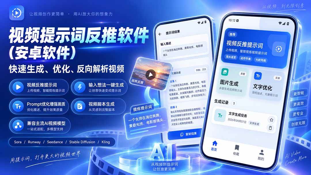 (20301期)视频提示词反推软件(安卓软件),快速生成、优化、反向解析视频-泰戈创艺资源库