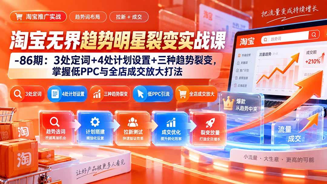 (20320期)淘宝无界趋势明星裂变实战课-86期:3处定词+4处计划设置+三种趋势裂变,掌握低PPC与全店成交放大打法-泰戈创艺资源库
