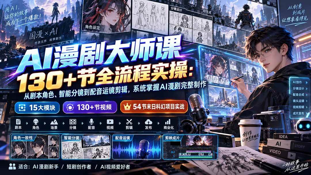 (20326期)AI漫剧大师课130+节全流程实操:从剧本角色、智能分镜到配音运镜剪辑,系统掌握AI漫剧完整制作-泰戈创艺资源库