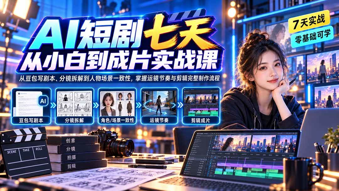 (20329期)AI短剧七天从小白到成片实战课:从豆包写剧本、分镜拆解到人物场景一致性,掌握运镜节奏与剪辑完整制作流程-泰戈创艺资源库
