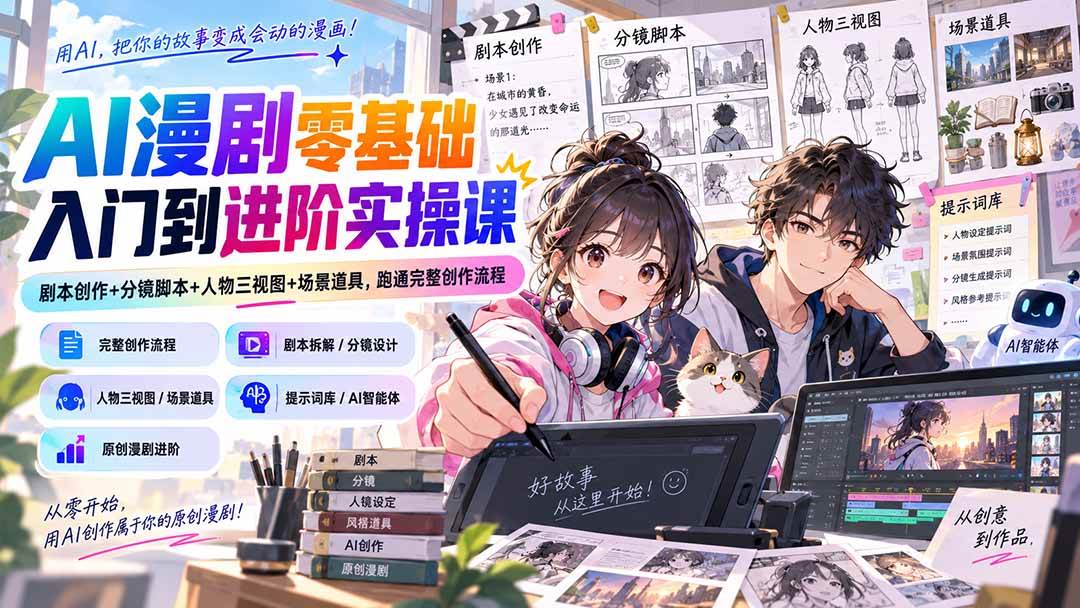 (20352期)AI漫剧零基础入门到进阶实操课:剧本创作+分镜脚本+人物三视图+场景道具,跑通完整创作流程-泰戈创艺资源库