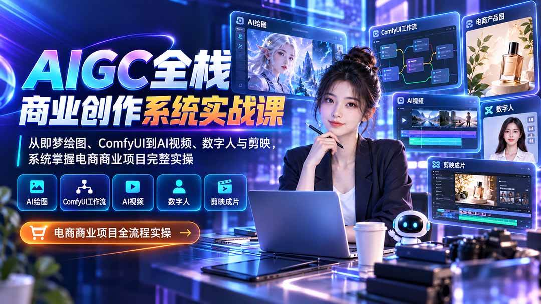 (20342期)AIGC全栈商业创作系统实战课:从即梦绘图、ComfyUI到AI视频、数字人与剪映,系统掌握电商商业项目完整实操-泰戈创艺资源库