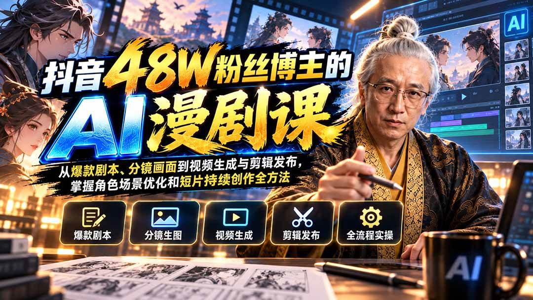 (20353期)抖音48W粉丝博主的AI漫剧课:从爆款剧本、分镜画面到视频生成与剪辑发布,掌握角色场景优化和短片持续创作全方法-泰戈创艺资源库