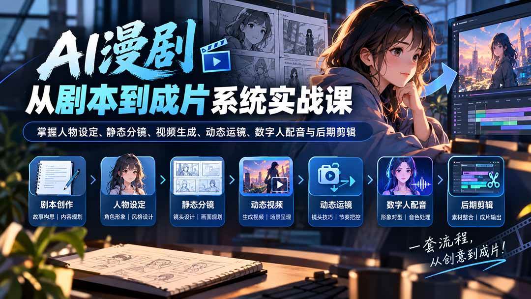(20375期)AI漫剧从剧本到成片系统实战课:掌握人物设定、静态分镜、视频生成、动态运镜、数字人配音与后期剪辑-泰戈创艺资源库