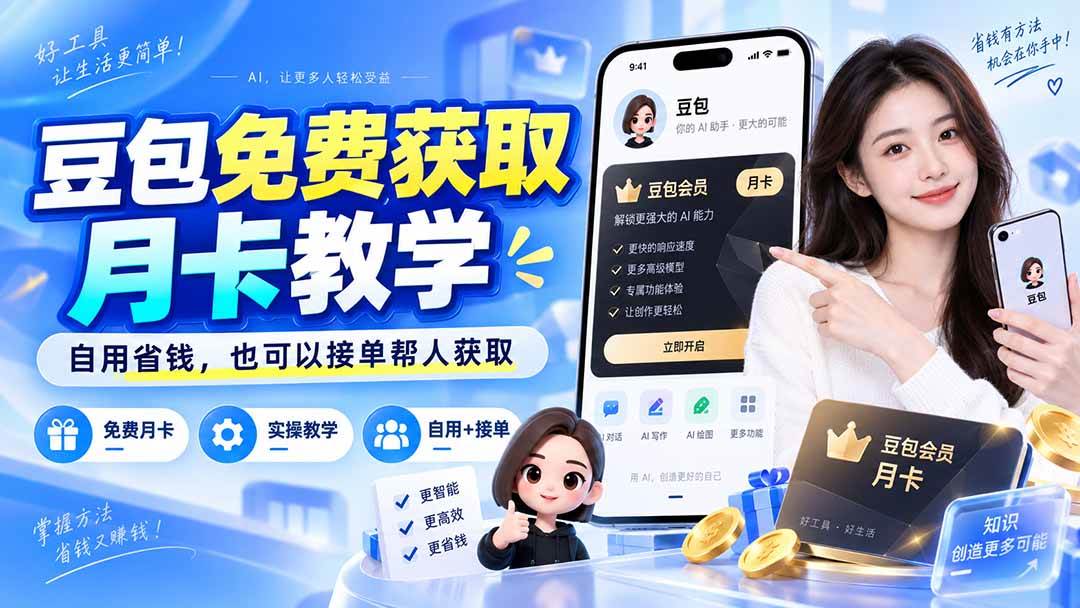 (20358期)豆包免费获取月卡教学,自用省钱,也可以接单帮人获取-泰戈创艺资源库