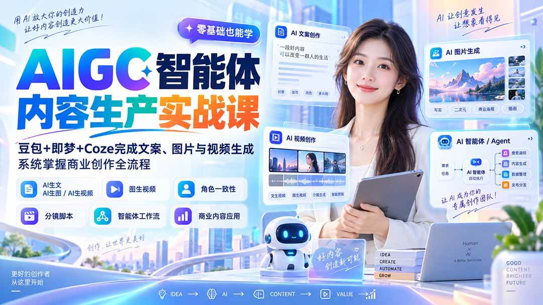 (20372期)AIGC智能体内容生产实战课:豆包+即梦+Coze完成文案、图片与视频生成,系统掌握商业创作全流程-泰戈创艺资源库