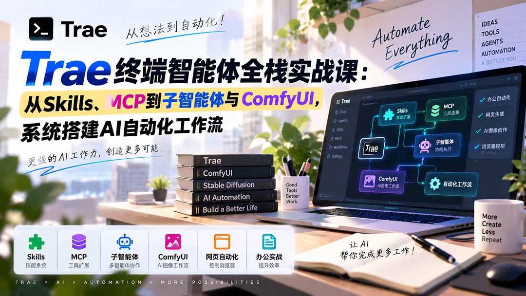 (20389期)Trae终端智能体全栈实战课:从Skills、MCP到子智能体与ComfyUI,系统搭建AI自动化工作流-泰戈创艺资源库
