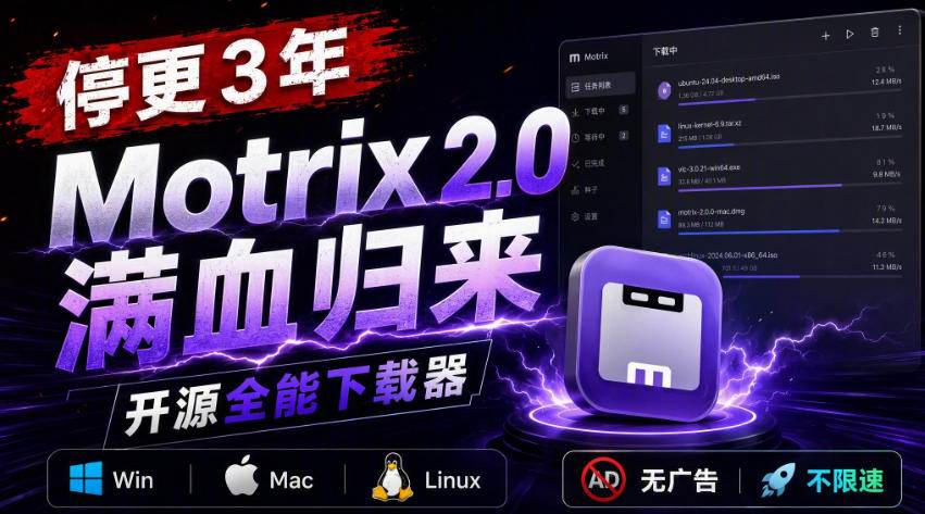 (20382期)停更3年,Motrix 2.0满血归来:开源全能下载器,Win/Mac/Linux通吃,无广告不限速-泰戈创艺资源库