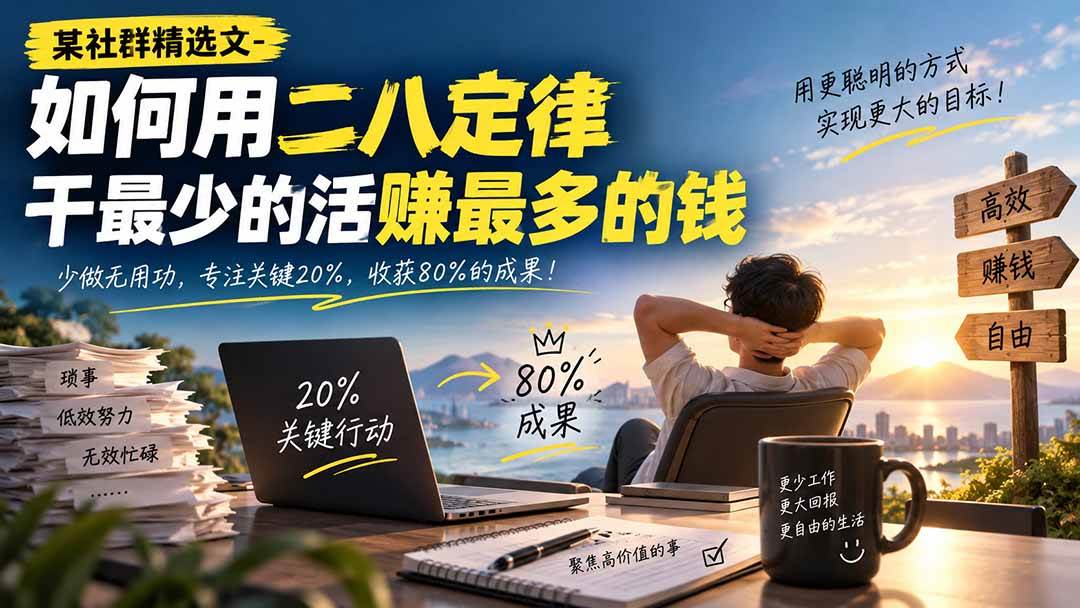(20385期)某社群精选文-如何用二八定律干最少的活赚最多的钱-泰戈创艺资源库