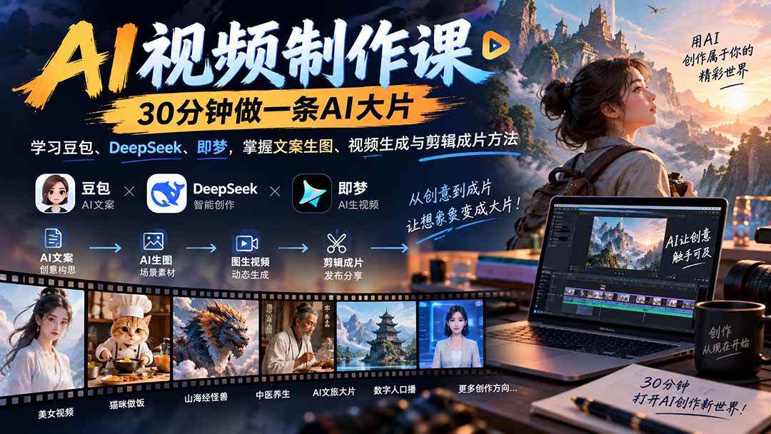 (20380期)AI视频制作课-30分钟做一条AI大片:学习豆包、DeepSeek、即梦,掌握文案生图、视频生成与剪辑成片方法-泰戈创艺资源库