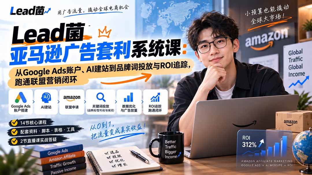 (20396期)Lead菌亚马逊广告套利系统课:从Google Ads账户、AI建站到品牌词投放与ROI追踪,跑通联盟营销闭环-泰戈创艺资源库