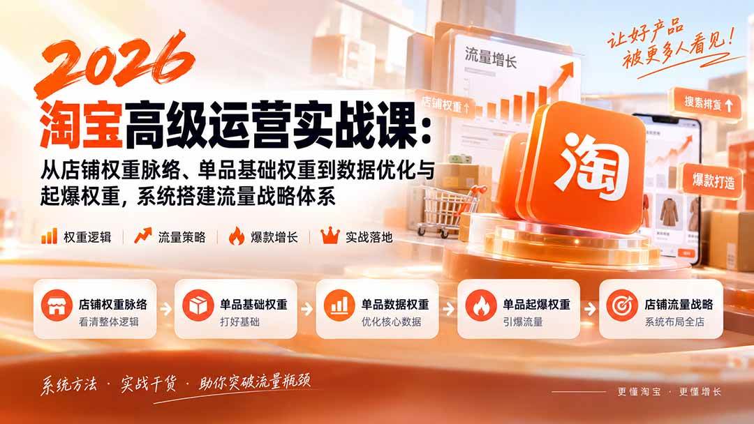 (20409期)2026淘宝高级运营实战课:从店铺权重脉络、单品基础权重到数据优化与起爆权重,系统搭建流量战略体系-泰戈创艺资源库