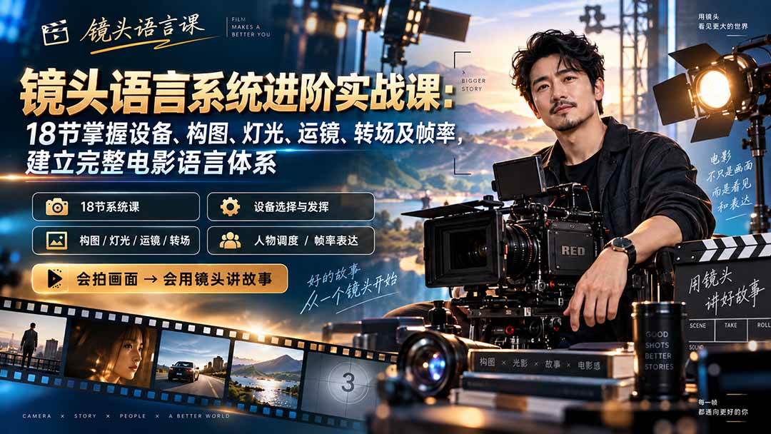 (20434期)镜头语言系统进阶实战课:18节掌握设备、构图、灯光、运镜、转场及帧率,建立完整电影语言体系-泰戈创艺资源库