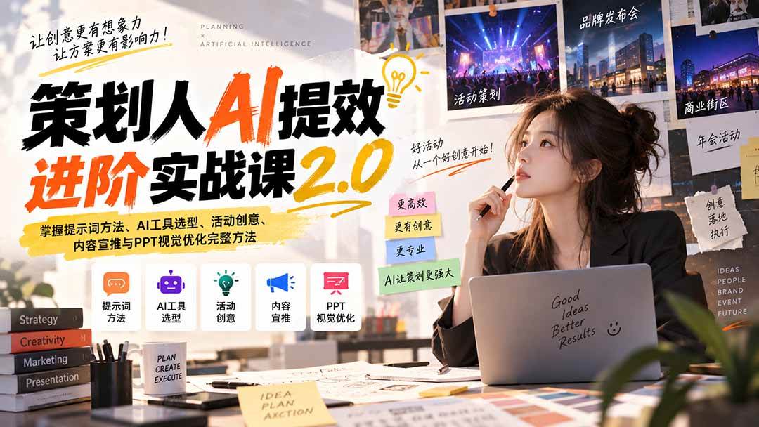 （20427期）策划人AI提效进阶实战课2.0：掌握提示词方法、AI工具选型、活动创意、内容宣推与PPT视觉优化完整方法-泰戈创艺资源库