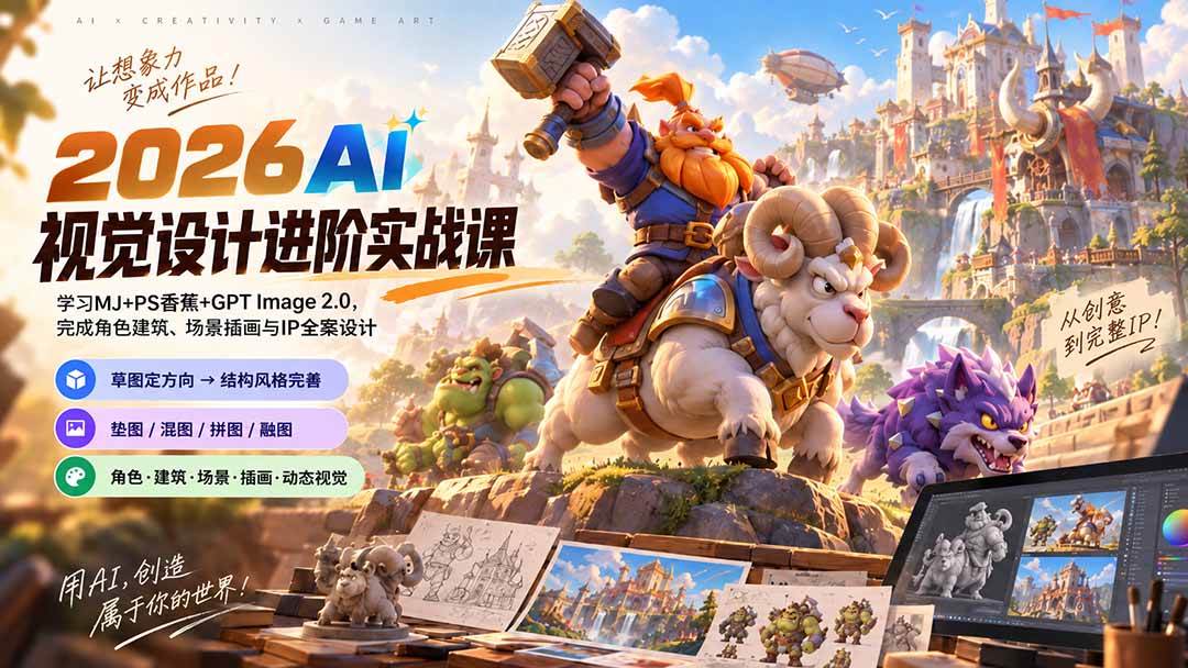 （20424期）2026AI视觉设计进阶实战课-更新：学习MJ+PS香蕉+GPT Image 2.0，完成角色建筑、场景插画与IP全案设计-泰戈创艺资源库