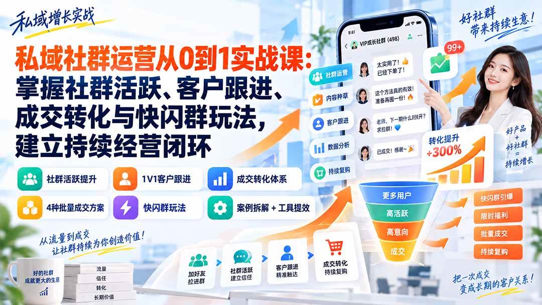 (20428期)私域社群运营从0到1实战课:掌握社群活跃、客户跟进、成交转化与快闪群玩法,建立持续经营闭环-泰戈创艺资源库
