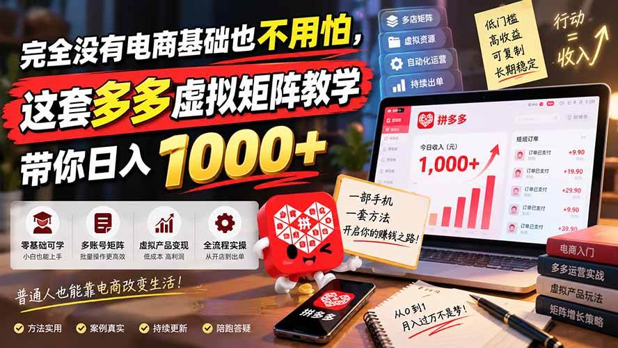 (20454期)完全没有电商基础也不用怕,这套多多虚拟矩阵教学带你日入 1000+-泰戈创艺资源库