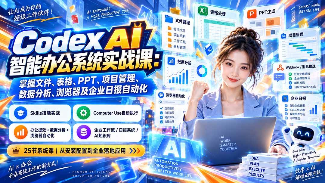 (20446期)Codex AI智能办公系统实战课:掌握文件、表格、PPT、项目管理、数据分析、浏览器及企业日报自动化-泰戈创艺资源库