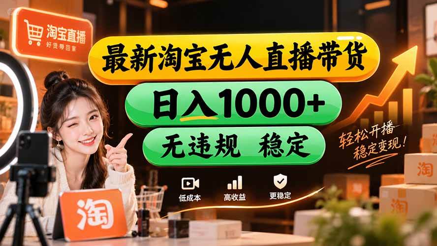 (20453期)【新技术】淘宝无人直播,独家,日入2K+,无封号,可矩阵,长期稳定-泰戈创艺资源库