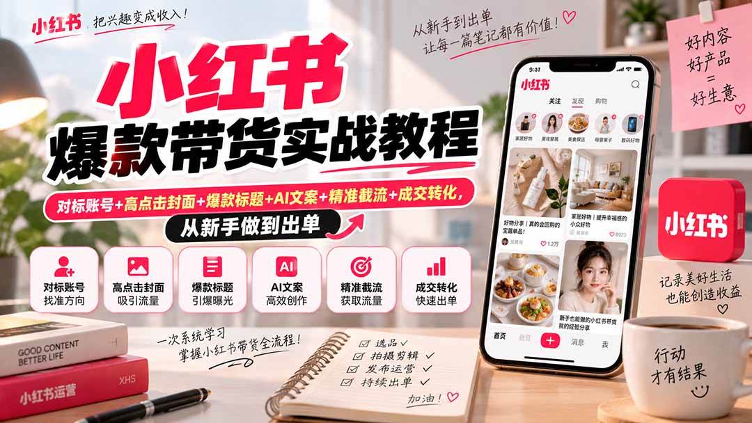 (20473期)小红书爆款带货实战教程|对标账号+高点击封面+爆款标题+AI文案+精准截流+成交转化,从新手做到出单-泰戈创艺资源库
