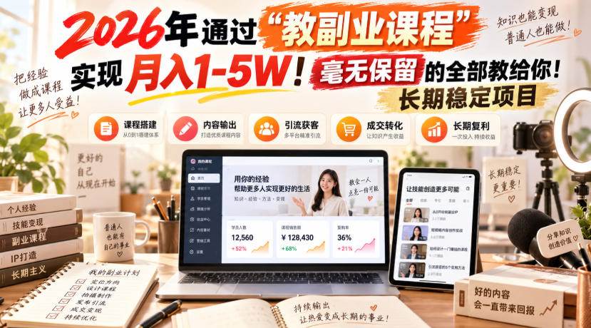 (20468期)2026年通过“教副业课程”实现月入1-5W!毫无保留的全部教给你!长期稳定项目-泰戈创艺资源库